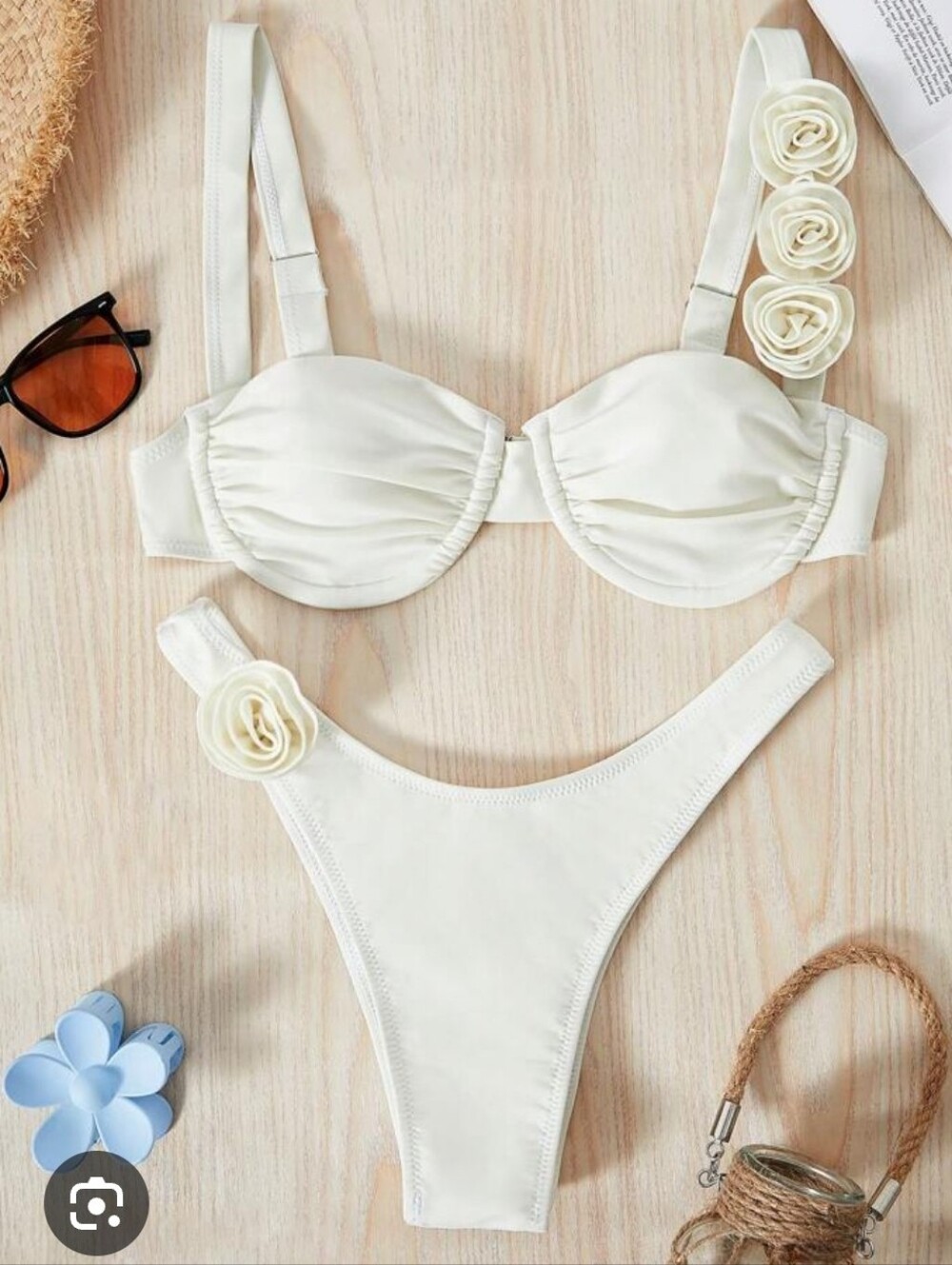 Shein Womens Solid Creme Color Underwire Bikini Set Size Med
